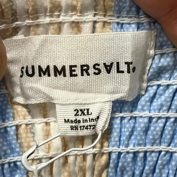 SummerSalt Womens Dress 2XL Organic Cotton Bow Stripe Midi Smock Summer Fair - Picture 10 of 13